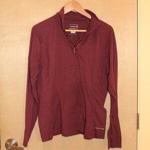 Merrell Opti-wick women's long sleeve base layer top, XL, purple, ¾ Zip